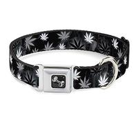 Buckle Down Dc-w34271-ws Ceinture de sécurité Collier de Chien, Large Petit Pot de Fleurs, Feuilles/fumé Noir/Gris/Blanc
