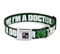 Buckle Down Dc-w34605-ws Ceinture de sécurité Collier de Chien, écran Large, Petite, Trust Me I'm A Doctor/Haze de Marijuana Feuille Verts/Blanc