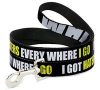 Buckle Down Dl-6ft-w30928-n I Got Haters (Homonymie) Partout Noir/Blanc/Jaune Pet Leash, 6 'Long - 1/5,1 cm de Large