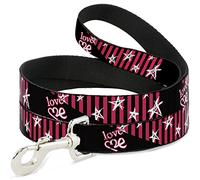 Buckle Down Dl-6ft-w31241-w pour Animal Domestique Leash-Love Me W/Sketch étoiles et Rayures Noir/Fuchsia/Blanc, 6 'L-1.5 "W