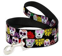 Buckle Down Dl-6ft-w34215-n Sucre crânes et Fleurs Noir/Multi Couleur Pet Leash, 6 'Long - 1/5,1 cm de Large