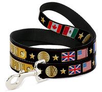 Buckle Down Dl-6ft-w38112-n Champion Ceinture/Drapeaux/étoiles Noir/Golds Pet Leash, 6 'Long - 1/5,1 cm de Large