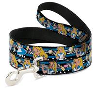Buckle Down Dl-6ft-wdy254-w pour Animal Domestique Leash-Alice au Pays des Merveilles Poses/Horloge/Bouteille Diamant/à Rayures Noir/Blanc/Blues, 6 'L-1.5 "W