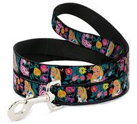 Buckle Down Dl-6ft-wdy279-n pour Animal Domestique Leash-Alice/Chat du Cheshire/Poses de Fleurs Noir/Multi Couleur, 6 'L-1/5,1 cm W