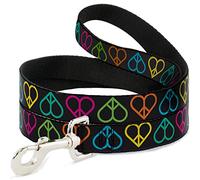 Buckle Down Dl-w31626 Tranquillité Hearts Repeat Noir/Fluo Pet Leash, 4 'Long - 2,5 cm de Large