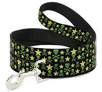 Buckle Down Dl-w31902 crânes et étoiles Noir/Vert/Jaune Pet Leash, 4 'Long - 2,5 cm de Large