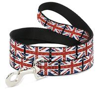 Buckle Down Dl-w32102 Royaume-Uni Drapeaux Weathered Pet Leash, 4 'Long - 2,5 cm de Large