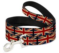 Buckle Down Dl-w32122-w Royaume-Uni Drapeaux Vintage Noir Pet Leash, 4 'Long - 3,8 cm de Large