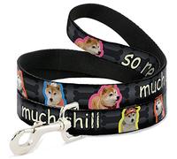 Buckle Down "Doge 4-Poses/Bones Beaucoup Chill/So Relax Noir Fade Pet Leash, 6 '-1.5 "
