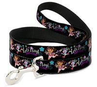 Buckle Down "Dora et Bottes Pose/Floral Let's Play./Vamos A Jugar. Noir/Blanc/Multicolore Pet Leash, 6 '-1 "