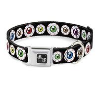Buckle Down Eyeballs Noir/Multi Couleur Collier de Chien en Forme d'os, Large/15-66 cm