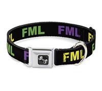 Buckle Down FML Noir/Jaune avec Vert/Violet Collier de Chien en Forme d'os, Medium/11-43,2 cm