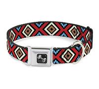 Buckle Down Geometric1 Noir/Rouge/Brun Clair/Marron/Bleu Clair Collier de Chien en Forme d'os, Large Medium/16-58,4 cm