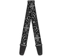 Buckle-down Gs-w30611 Sangle de guitare - Fleur de Lys avec en filigrane, 5,1 cm de large et 29-137,2 cm de long, Noir/gris