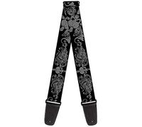 Buckle-down Gs-w31942 Gris Tête de mort Croix Design artistique sur noir Sangle de guitare