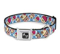 Buckle Down Happy Cupcakes Buffalo Plaid Blanc/Bleu Collier de Chien en Forme d'os, Medium/11-43,2 cm