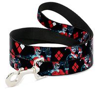 Buckle Down "Harley Quinn Vue Poses/Diamant Noir/Rouge/Blanc Pet Leash, 6 'x 3,8 cm