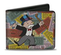 Buckle-Down Hasbro Portefeuille à deux volets Mr Monopoly Rich Uncle Pennybags empilés Pose d'argent en cuir végétalien, multicolore, 4.0" x 3.5", Décontracté