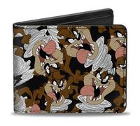 Buckle-Down Hommes PU Bifold - Diable de Tasmanie Vortex Poses épars Noir Bi Fold Wallet, Multicolore, 4.0 x 3.5 US, Multicolore, Multicolore