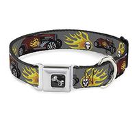 Buckle Down Hot Rod avec Flamme Tête de Mort Collier pour Chien en Forme d'os, Petite/9-38,1 cm