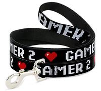 Buckle Down "Joueur 2/cœur 8 Bits Noir/Blanc/Rouge Pet Leash, 4 'x 2,5 cm