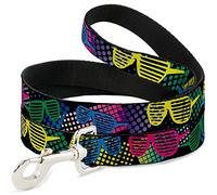 Buckle Down Laisse pour Animal Domestique - années 1980 Shades Noir/Fluo - 4 mètres de Long - 3,8 cm de Large