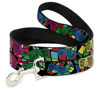 Buckle Down Laisse pour Animal Domestique - années 1980 Shades Rubiks Noir/Fluo - 6 mètres de Long - 3,8 cm de Large