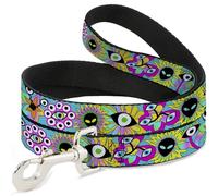 Buckle-Down Laisse pour animal domestique, laisse pour chien, fleurs extraterrestres funky bleu turquoise, multicolore, 1,2 m de long, 3,8 cm de large