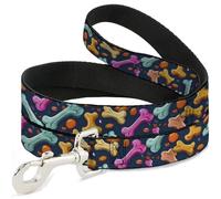 Buckle-Down Laisse pour animal domestique, laisse pour chien, friandises dispersées bleu multicolore, 1,8 m de long, 2,5 cm de large