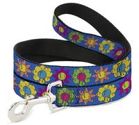 Buckle-Down Laisse pour animal domestique, laisse pour chien, motif floral funky Drip bleu, multicolore, 1,8 m de long 1,3 cm de large