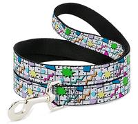 Buckle-Down Laisse pour animal domestique, laisse pour chien, motif quadrillage des années 90, gris vif, multicolore, 1,8 m de long, 1,3 cm de large