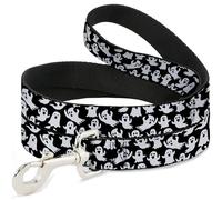Buckle-Down Laisse pour animal domestique, laisse pour chien, pose fantômes dispersés, noir et blanc, 1,2 m de long, 2,5 cm de large