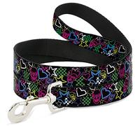 Buckle Down Laisse pour Animal Domestique - Sketch Tête de Mort/étoile/cœur/Checker Noir/Multi - 4 mètres de Long - 3,8 cm de Large