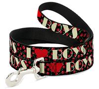 Buckle-Down Laisse pour Animaux de Compagnie - I Heart Boys Noir/Cerises