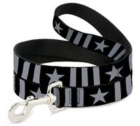 Buckle-Down Laisse pour chien Motif étoile et trois rayures Noir/gris 1,2 m de long 2,5 cm de large