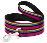 Buckle-Down Laisse pour chien - Rayures de course - Rose, jaune, bleu, noir - 1,2 m de long - 1,3 cm de large