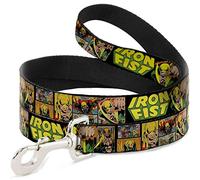 Buckle-Down Laisse rétro pour Chien avec Poing de Fer et scène de Bande dessinée Noir Vert Jaune 1,2 m de Long 1,3 cm de Large