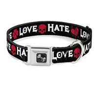 Buckle Down Love/Hate Noir/Blanc/Fuchsia Collier de Chien en Forme d'os, Large Medium/16-58,4 cm