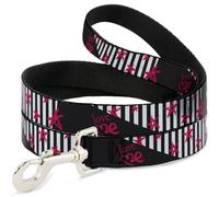 Buckle-Down Love Me Laisse pour chien Motif étoiles Noir/blanc/fuchsia 1,8 m de long 1,3 cm de large