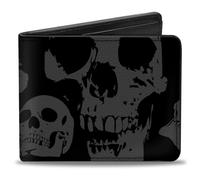 Buckle-Down Men's PU Bifold Wallet, Mutlicolor Black Skull, 4.0" x 3.5"