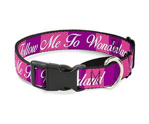 Buckle Down Mgc-wdy335-l Martingale Dog Collar-Cheshire Cat à Rayures/Follow Me au Pays des Merveilles Rose/Violet/Blanc, 2,5 cm W-15-66 cm Neck-Large