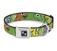 Buckle Down Mignon Dinosaures Vert Jaune avec Collier de Chien en Forme d'os, Large Medium/16-58,4 cm