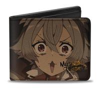 Buckle-Down Mushoku Tensei Portefeuille de réincarnation sans emploi, à deux volets, Mushoku Tensei Pursena Adollia et Linia Dedoldia Close Up, cuir végétalien