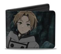 Buckle-Down Mushoku Tensei Portefeuille de réincarnation sans emploi, à deux volets, Mushoku Tensei Rudeus Greyrat Aqua Heartia Close Up, cuir végétalien