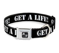 Buckle Down "Obtenez Une Vie. Noir/Blanc Collier de Chien en Forme d'os, Large Medium/16-58,4 cm