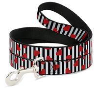 Buckle Down Pet Leash, 4 'x 1/5,1 cm, cœurs/Diffuse à Rayures Blanc/Noir/Rouge