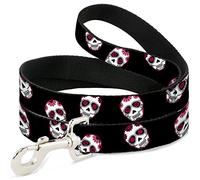 Buckle Down Pet Leash, 4 'x 1/5,1 cm, décalé Mort Noir/Rose/Blanc