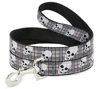 Buckle Down Pet Leash, 4 'x 1/5,1 cm, incliné crânes Plaid Gris