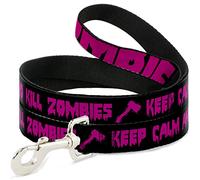 Buckle Down Pet Leash, 4 'x 1/5,1 cm, Keep Calm and Kill Zombies Noir/Rose