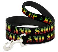 Buckle Down Pet Leash, 4 'x 1/5,1 cm, Keep Calm and Smoke Noir/Rasta